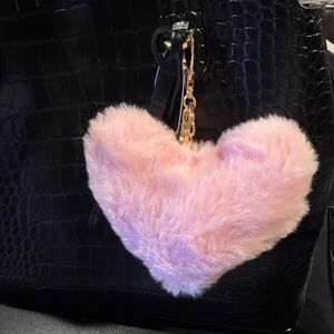 Light Pink Heart Faux Fur Bag Charm / Keychain